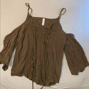 Green open shoulder Top